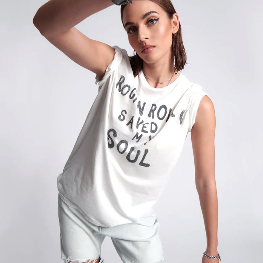 One Teaspoon Size XXL Organic Rock N Roll Saved My Soul Unisex Graphic T-Shirt